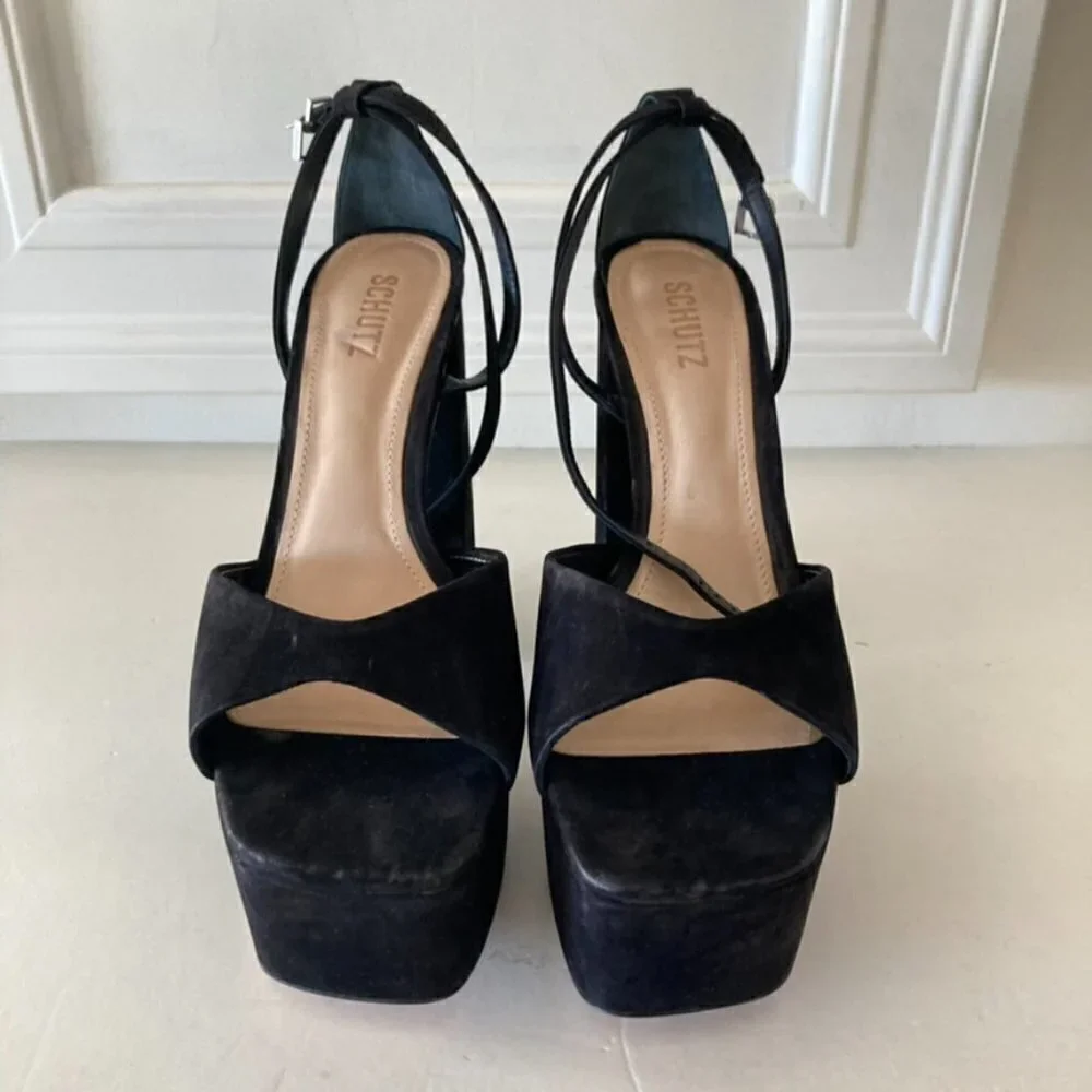 NWOT Schutz Free People Aryia Black Suede Platforms Sz 10